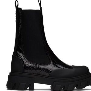 Ganni embossed crocodile mid-Chelsea boots; size 41